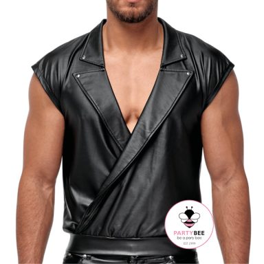 Schwarzes Herren Wetlook Shirt mit Wickeloptik für Festival Fashion, Pride und Clubwear