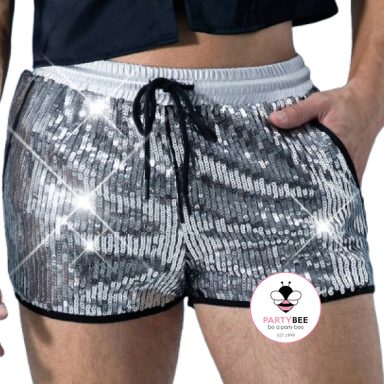 PartyBee Silberne Shorts Herren Silberne Festival Shorts für Herren von PartyBee