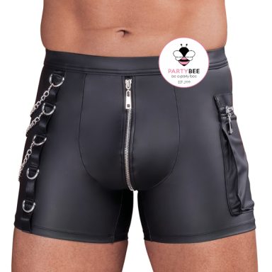 Schwarze Shorts Herren Schwarze Herren Shorts mit Reißverschluss und Ketten