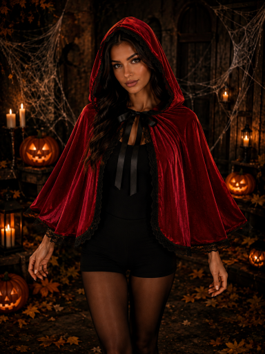 Roter Rotkäppchen Umhang mit Kapuze für Halloween