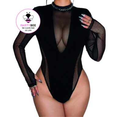 Body Netz mit langen Ärmel Schwarz