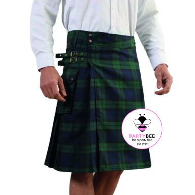 Karierter Kilt in Blau und Grün Muster für Herren aus Berlin von PartyBee Store.