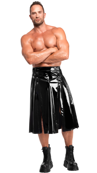 Herren Lack Kilt Schwarz für Pride, Festival Fashion und Clubwear